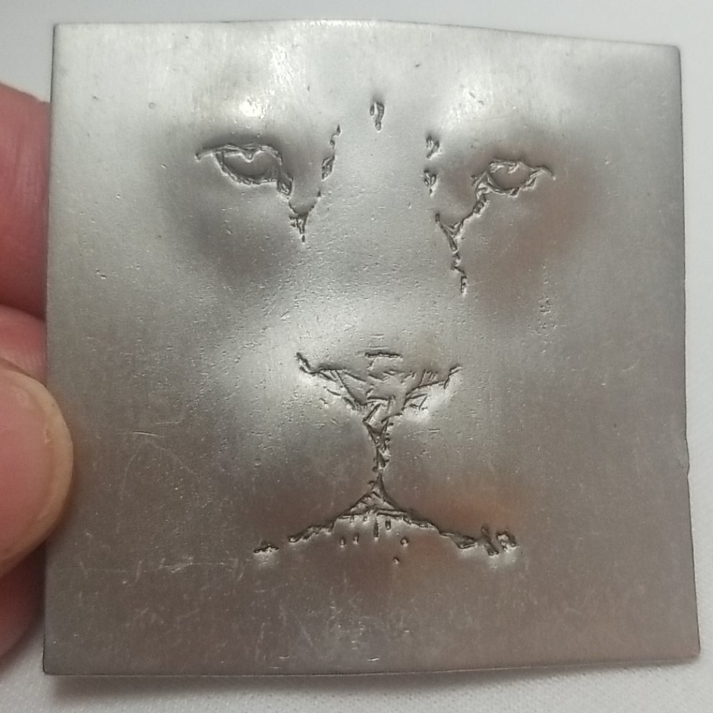 2" Signed & Etched Vintage JJ Silverstone Pewter Pin Hammered Lion Brooch
